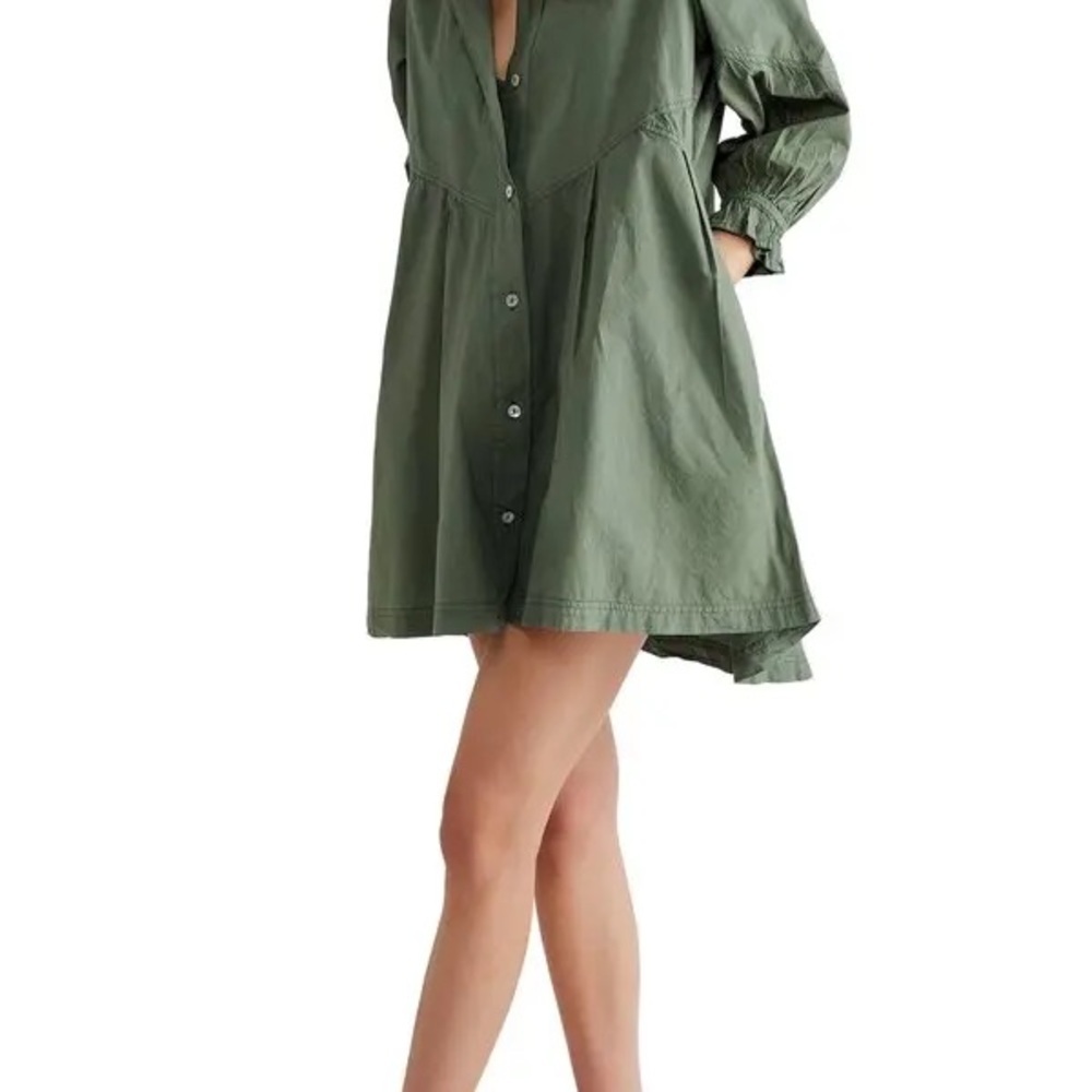 Free People Olive Green Babydoll Tunic Dress Oversized Boho Mini coastal boho - Picture 2 of 12